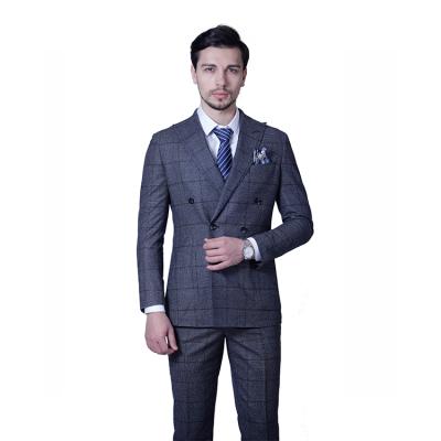 China anti-wrinkle dark gray color mens suits wedding cross closure collar two pieces slim fit suits set mens suits for sale