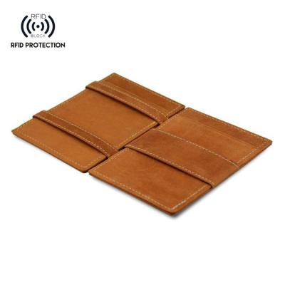 China Private Label RFID Engraved High Quality Magic ODM Stamped Fingerprint Wallet OEM Europe Wholesale RFID Whip Card Magic Leather Wallet for sale