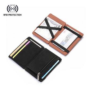 China Unisex RFID Wallet Zipper Magic Coins Pinch Fingerprint LOGO RFID Magic Wallet Authentic Cattle Leather Nappa Manufacturer Customized for sale