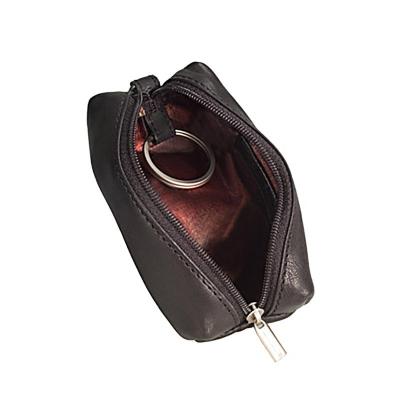 China Custom debossed pocket genuine leather zippered tan black brown leather keychains premium LOGO fashion italian bull car cover keychains for sale