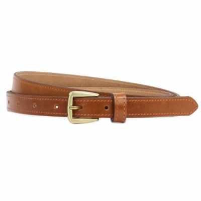 China Handmade fashionable British style using full grain leather belt with a bevelled brushed buckle luxurywomen goldtone genuine leather belt for sale