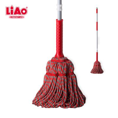 China LiAo Red Gray Mix Commercial Viable Self Ratchet Twist Wringer Mop With Microfiber String Wet Mop Head For Floor Easy Cleaning for sale