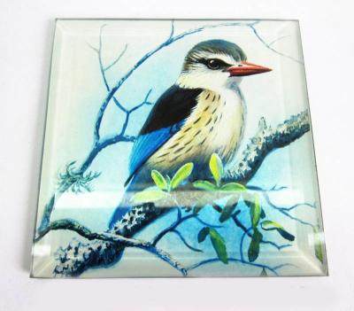 China Birds Of Europe Design Crystal Square Glass Tea Cup Coaster for sale