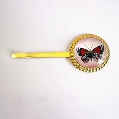 China Europe Butterfly Design Gold Glass-metal Long Hair Clip for sale