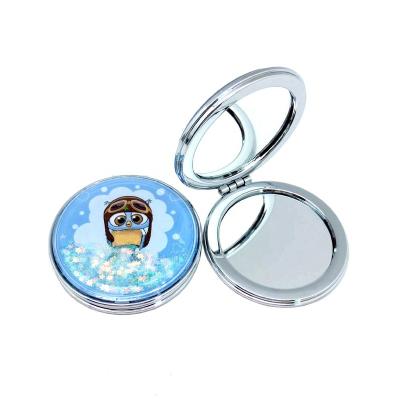 China Cute Decorative Europe Round Quicksand Folding Mirror Small Compact for sale