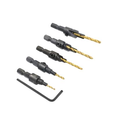 China Drilling Holes SONGQI Wood Hole Saw Countersunk Drill Bit Sets High Speed ​​Steel 10 Set In Hex Shank 5pcs For Screw Black+golden for sale