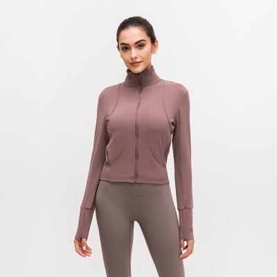 China New autumn/winter breathable long sleeves yoga jacket with stand-up collar and zipper for women fitness running sports for sale