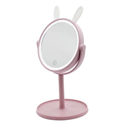 China Desktop Lighted Makeup Mirror Rabbit Shape Lighting Adjustable Three Color Shine LED Light Beauty Mirror for sale