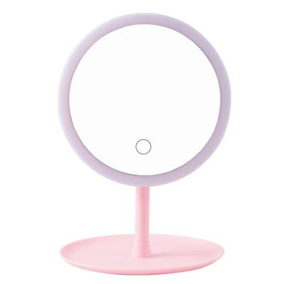 China LED Lighted Lighting Makeup Mirror Three-color Adjustable Lamp Portable Desktop Smart Beauty Mirror for sale