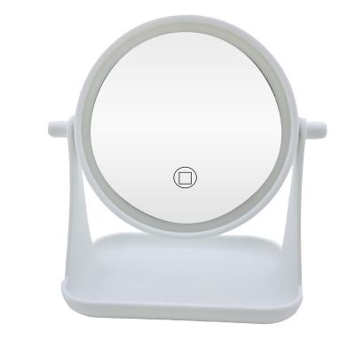 China Lighted Round LED Infinite Three-Block Smart Makeup Mirror Light Dimming Desktop Mirror for sale