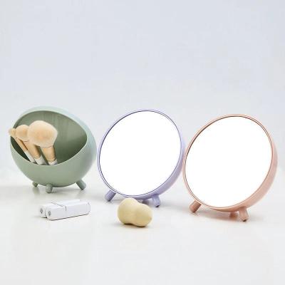 China Personalized and Portable Simple Pink Green Round Tabletop Cosmetic Mirror with Storage Function Dressing Mirror Travel for Students for sale