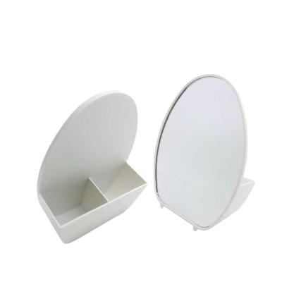 China Customized HD Factory Sales HD Simple Mirror Makeup Desk Oval Single Side Mirror With Storage Function Easy To Carry For Travel for sale