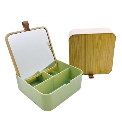 China Factory wholesale custom plastic cosmetic mirror with storage function creative bamboo wood beauty mirror for sale