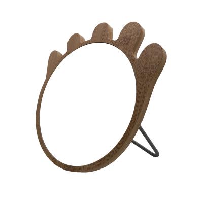 China Factory direct sale personalized palm shaped portable high-grade wood table mirror makeup mirror for sale