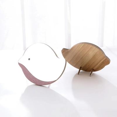 China Custom Factory Selling Makeup Mirror Bird Shape Design Metal Stand Wooden Table Mirror For Student Dormitory for sale