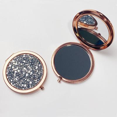 China New Style Rose Gold Round Pocket Makeup Magnifying Mirror Easy To Carry Double Sides Magnifying Portable Mini Mirror Travel For Girls for sale