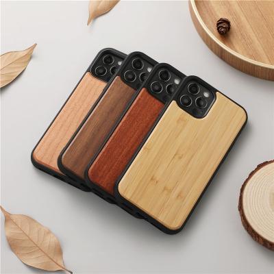 China High Quality Shockproof Natural White Cell Phone Wood Case For Phone 13 12 11 XS MAX Solid Wood Case Anti-fall Wood Case Cover TPU+PC for sale