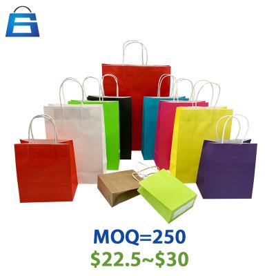 China 250MOQ 7Days Delivery biodegradable flat bottom retail handle brown black white colorful gift packaging shopping kraft paper bag for sale