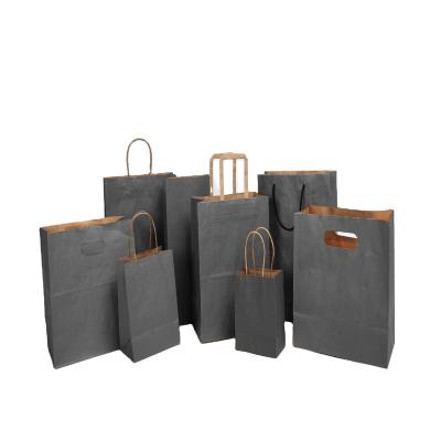 China Customized Logo Eco Recycle Strong Black Kraft Paper Bag Take Away Food Packaging Paper Bags With Handle for sale