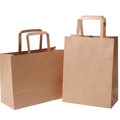 China Printable Brown Kraft Paper Bag With Flat Handles Cheap Paper Bag With Your Own Logo for sale