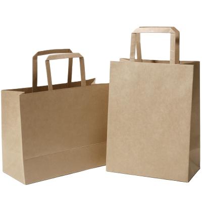 China Cheap Recycled Custom Logo Printed Grocery Shopping Packaging Brown Kraft Paper Bag With Handles for sale