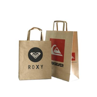 China 2022 New Custom Shopping Takeaway Food Delivery Brown Bolsas De Papel Kraft Paper Bag with Flat Handle for sale