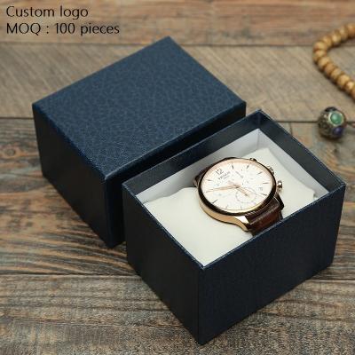 China Wholesale Custom Logo Small Paper Watch Box Lychee Pattern Black Paper Cover And Bottom Gift Box for sale