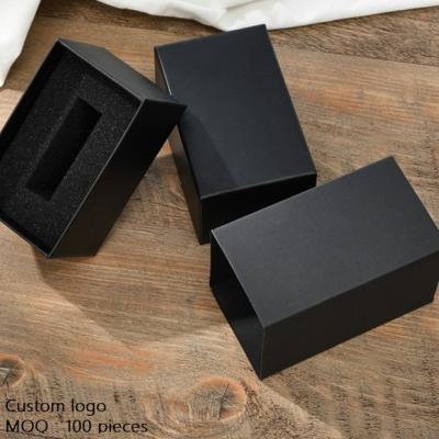 China Black Support Custom Logo Lid Jewelry Paper Packaging / High Quality Custom Logo Pattern And Base Gift Box Sliding Gift Watch Paper Drawer Box for sale