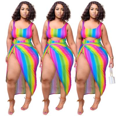 China 2021 Breathable Sexy Rainbow Color Plus Size Swimwear Women One Piece Swimsuit Cover Up Hot Sale Swimwear Beach Wear for sale