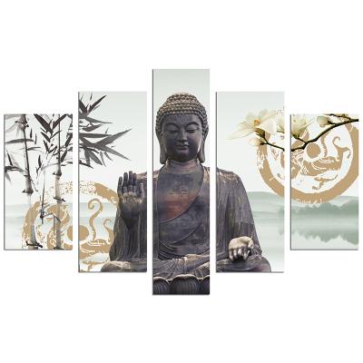 China Wholesale Price Classic Multi 5 Panel Buddha Image Painting Canvas Wall Art Decor For Living Room for sale