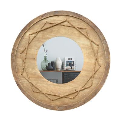 China Minimalist Customized New Handmade Warm Wooden Framed Modern Round Wall Hanging Mirror For Home Decor for sale