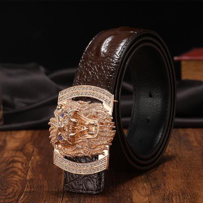 China Business Crocodile Pattern Genuine Leather Belt Men , New-designed Lion Buckle Men Belts for sale