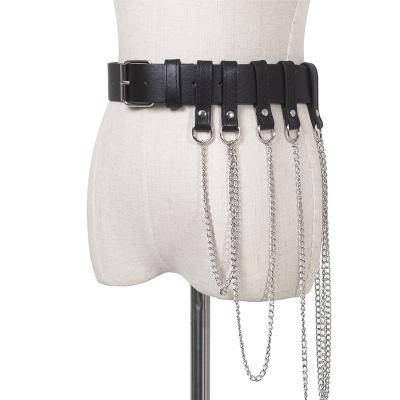 China Fashion.Casual Chain Belt Punk Women,Adjustable Hanging Chain Black PU Belts for sale