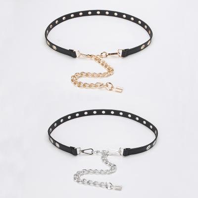 China Fashionable Personalized Gold Chain Stainless Steel Eyelet Dangling Single Layer Belt With Lobster Clasp for sale