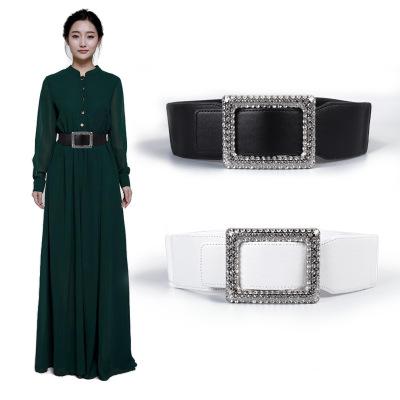 China 2020 New Fashion Belt Women's Wide Elastic Waistband PU Belt With Diamond For Women Wholesale for sale