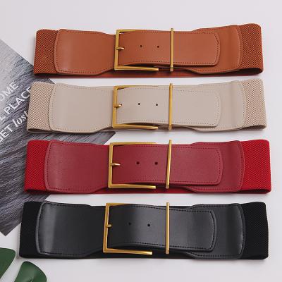 China Wholesale Minimalist Yiwu 7.5CM Width Ladies Belt Elastic, Pin Buckle Black PU Leather Elastic Sofa Belt for sale