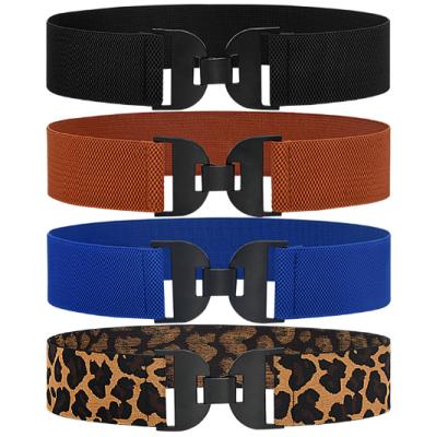 China 2021 New Simple Design High-elasticity Plastic Leopard Buckle Hook Black Elastic Belts for sale