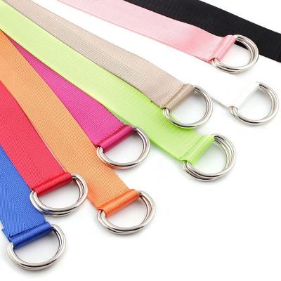 China Colorful Braided Leisure Belt Women , Shaped Double D Clip Buckle Nylon Belt for sale