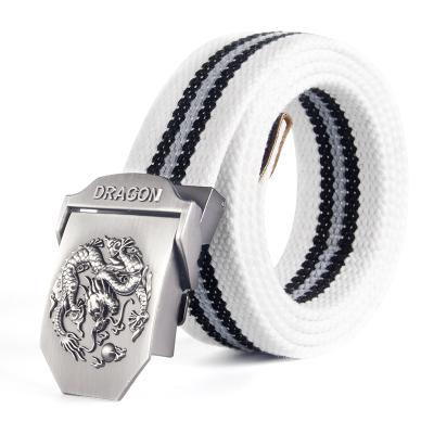 China Wholesale Cowboy Leisure In-stock Outdoor Canvas Belts with Dragon Alloy Buckle for sale