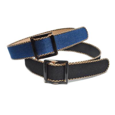 China New Leisure Style Lattice Canvas Faux Leather Women's Cloth Belts With Acrylic Plastic Square Buckle for sale