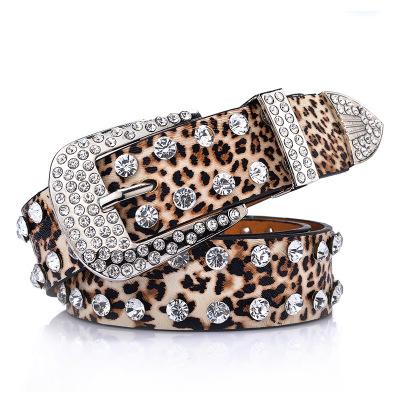 China Women's Belt Women's Rhinestone Diamond Fanshion Korean Style Inlaid Leopard Belt Women's Wide Hot Sale Belts for sale