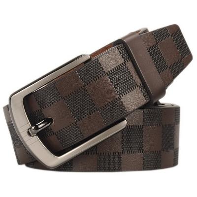 China Classic Sales Directly Wholesale Brown Leather Belt, Lattice Pattern Leather Belt Strap Men Copy for sale