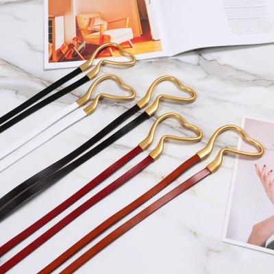 China New In-stock real leather belt 100 length gold horseshoe buckle on fashionable de mujer With for sale