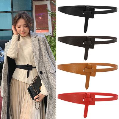 China Classic Fashion Simple Women Overlay Lychee Pattern Leather Belt Fastens Without Buckle With Holes for sale