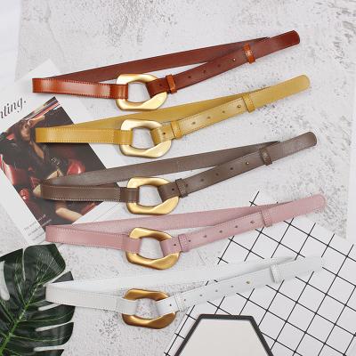 China Central Statistical Lady Big Irregular Gold Casual Buckle Leather Strap Classic Hot-selling Thin Belt For Women for sale