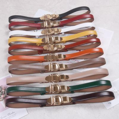 China Collocation Classic Super Classic Adjustable Women Colorful Genuine Leather Belt Woman With Shiny Gold Buckle for sale