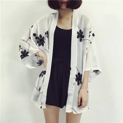 China Wholesale Women's Long Sleeve Breathable Embroidery Short Haori Floral Chiffon Kimono For Summer for sale