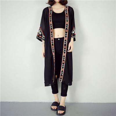 China White/Black Breathable Women's Wholesale 3/4 Sleeve Cover Up Plain Beach Kimonos For Summer for sale