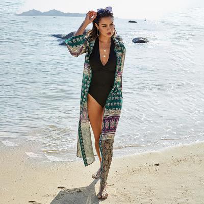 China New Arrival Women'sBeach Wear Breathable Button Design Long Sleeve Swimsuit With Cover Kimono for sale