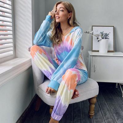 China Custom High Quality QUICK DRY Tie Dye QUICK DRY Pajamas Set Women's Loungewear Sleepwear 2 Piece PJ Sets for sale